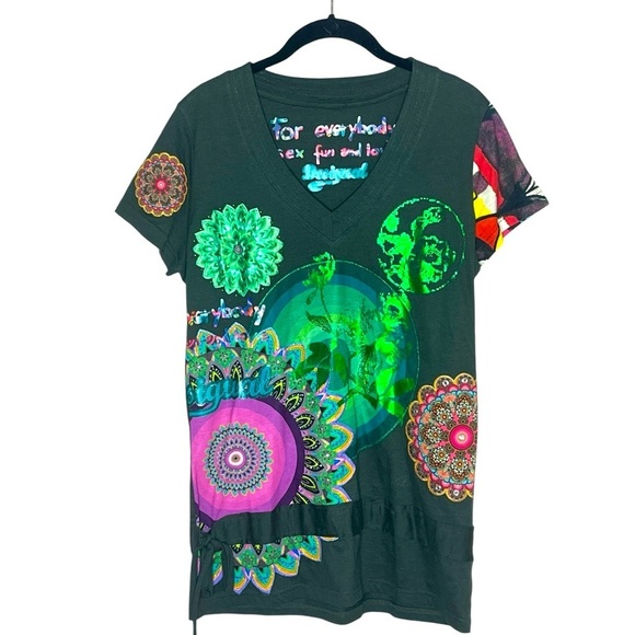 DESIGUAL Multicolor Beaded V Neck Shirt - Picture 1 of 4